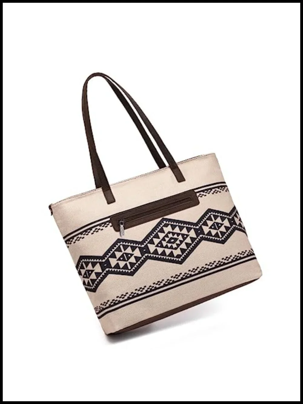 Aztec Print Canvas Tote Bag with Leather Handles Shoulder Carry